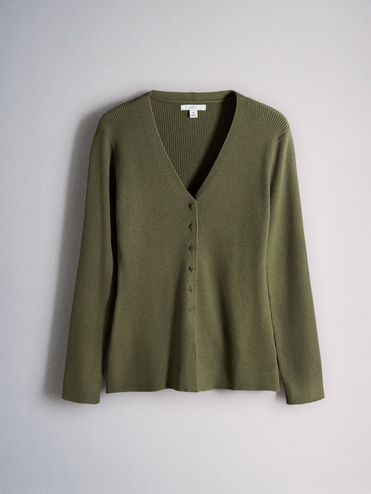 Khaki/Chocolate Brown/Black - The Set 3 Pack V-Neck Buttoned Smart Longline Waisted Knit Cardigans - Imagen 6 de 6