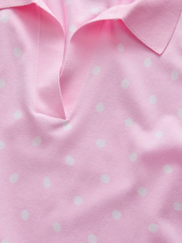 Light Pink Polka Dot - 棉质柔软针织Polo衫 - 3的图像2｝