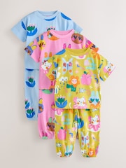 Çəhrayı/Mavi - Cat/Floral Jogger Pyjamas 3 Pack (9mths-10yrs) - 10şəkildən 4 şəkil