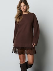 Choklad Brun - 2-I-1 Mjuk kjol med spets och tröja - Bild 1 av 5