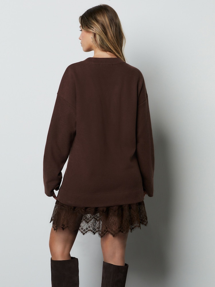 Choklad Brun - 2-I-1 Mjuk kjol med spets och tröja - Bild 2 av 5 Choklad Brun - 2-I-1 Mjuk kjol med spets och tröja - Bild 2 av 5