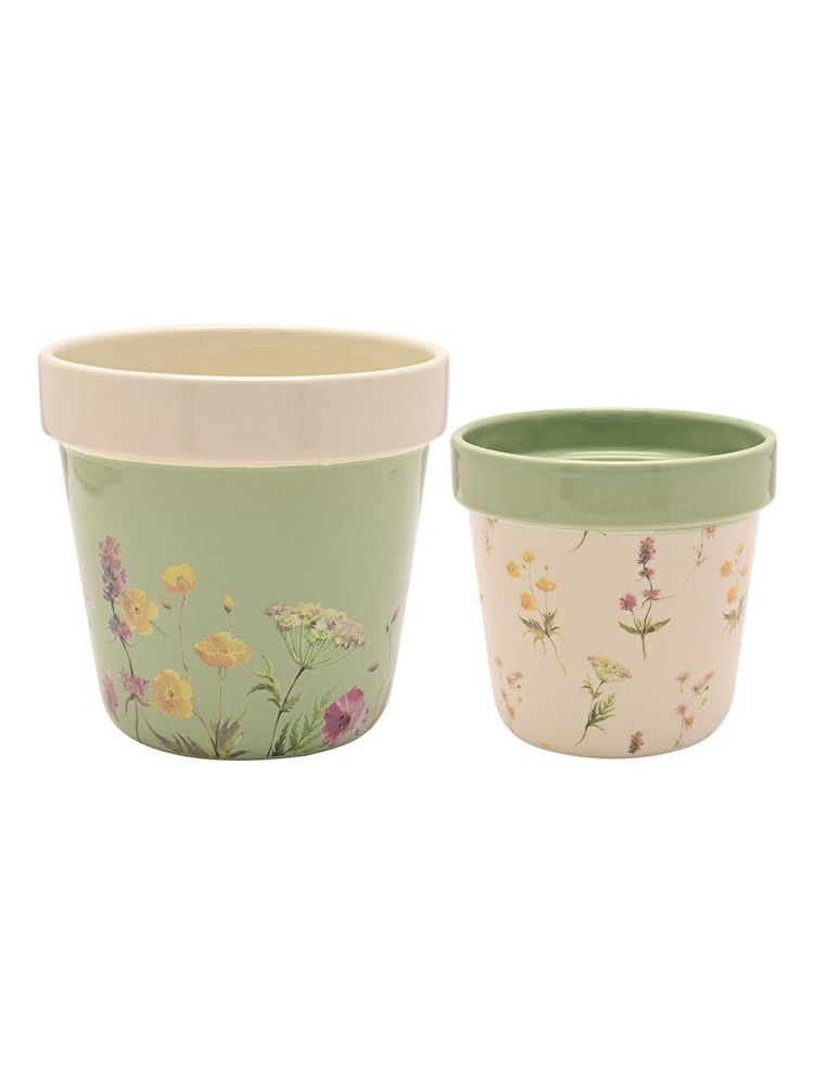 Widdop Set of 2 Green Planters Flowers - Image 1 of 2 Widdop Set of 2 Green Planters Flowers - Image 1 of 2