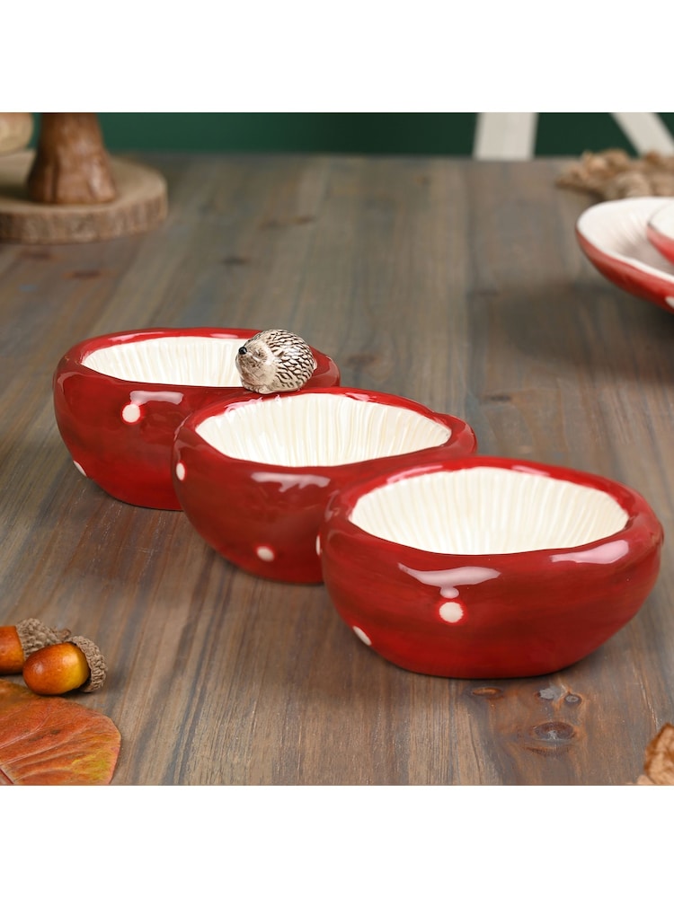 Widdop Red Toadstool & Hedgehog Triple Dish Serving Tray - Image 1 of 4 Widdop Red Toadstool & Hedgehog Triple Dish Serving Tray - Image 1 of 4