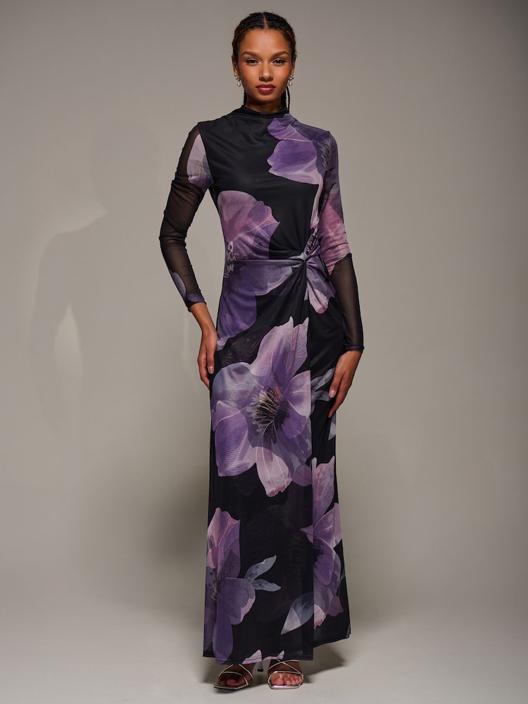 Jolie Moi Purple High Neck Long Sleeve Mesh Maxi Dress - Image 1 of 6 Jolie Moi Purple High Neck Long Sleeve Mesh Maxi Dress - Image 1 of 6