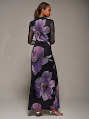 Jolie Moi Purple High Neck Long Sleeve Mesh Maxi Dress - Image 2 of 6