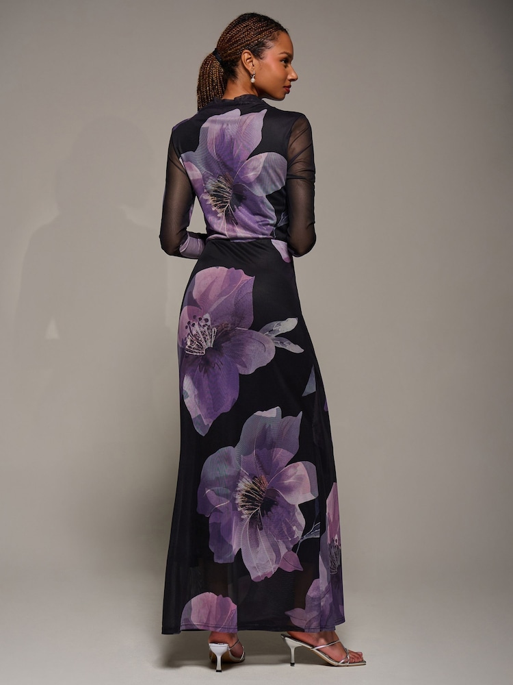 Jolie Moi Purple High Neck Long Sleeve Mesh Maxi Dress - Image 2 of 6 Jolie Moi Purple High Neck Long Sleeve Mesh Maxi Dress - Image 2 of 6