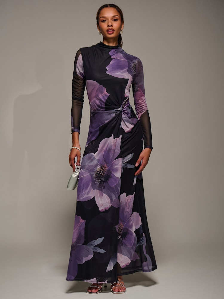 Buy Jolie Moi Purple High Neck Long Sleeve Mesh Maxi Dress from Next USA