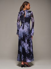 Jolie Moi Purple Ruffle Long Sleeve Mesh Maxi Dress - Image 3 of 6