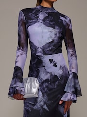 Jolie Moi Purple Ruffle Long Sleeve Mesh Maxi Dress - Image 4 of 6