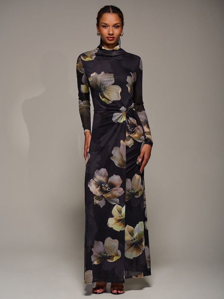 knee length dresses for ladies Seroya Krystal Maxi Dress with Mesh Paneling