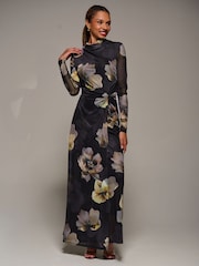 Jolie Moi Black High Neck Long Sleeve Mesh Maxi Dress - Image 6 of 6