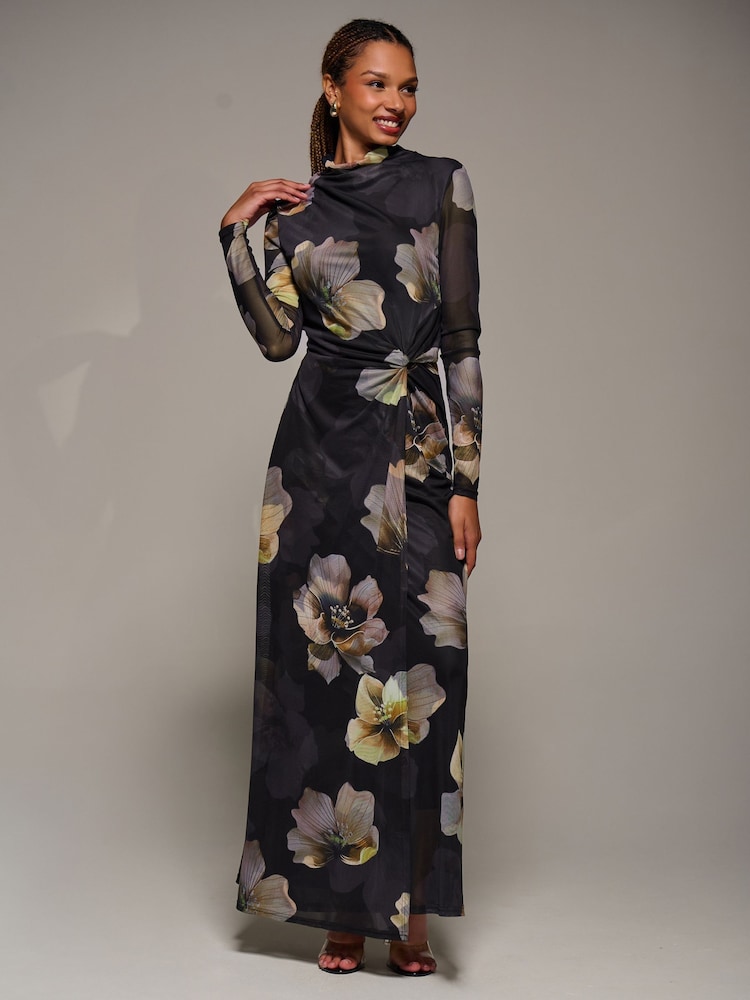 Jolie Moi Black High Neck Long Sleeve Mesh Maxi Dress - Image 6 of 6 Jolie Moi Black High Neck Long Sleeve Mesh Maxi Dress - Image 6 of 6