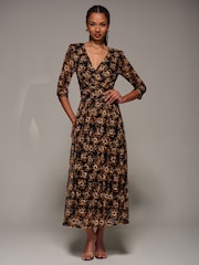 Negro - Jolie Moi Three Quarter Sleeve Printed Lace Maxi Dress - Imagen 6 de 6