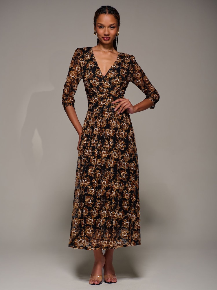 Jolie Moi Black Three Quarter Sleeve Printed Lace Maxi Dress - Image 6 of 6 Jolie Moi Black Three Quarter Sleeve Printed Lace Maxi Dress - Image 6 of 6