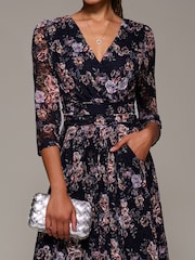 Jolie Moi Blue Three Quarter Sleeve Printed Lace Maxi Dress - Image 3 of 6
