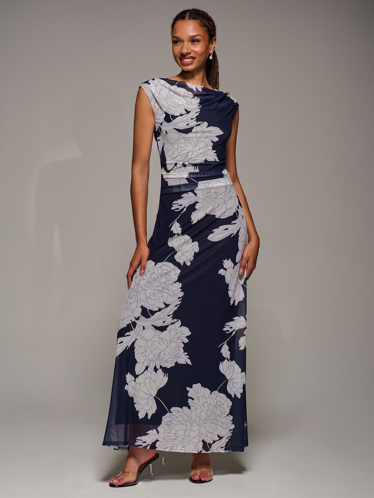 Jolie Moi Blue Multiway Neckline Mesh Maxi Dress - Image 1 of 6 Jolie Moi Blue Multiway Neckline Mesh Maxi Dress - Image 1 of 6