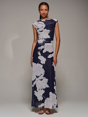 Jolie Moi Blue Multiway Neckline Mesh Maxi Dress - Image 2 of 6