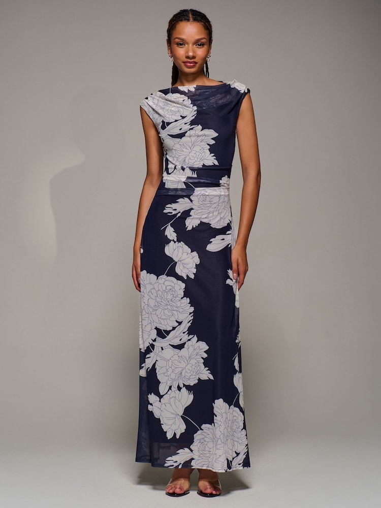 Jolie Moi Blue Multiway Neckline Mesh Maxi Dress - Image 2 of 6 Jolie Moi Blue Multiway Neckline Mesh Maxi Dress - Image 2 of 6