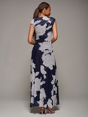 Jolie Moi Blue Multiway Neckline Mesh Maxi Dress - Image 3 of 6