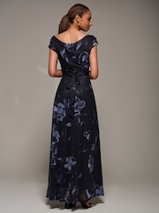 Jolie Moi Black Asymmetric Neck Mesh Maxi Dress - Image 3 of 6