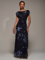 Jolie Moi Black Asymmetric Neck Mesh Maxi Dress - Image 5 of 6