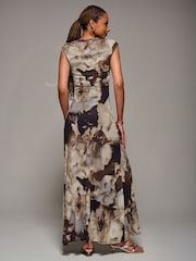 Jolie Moi Brown Multiway Neckline Mesh Maxi Dress - Image 3 of 6