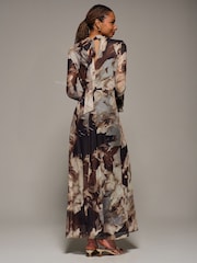 Jolie Moi Brown Ruffle Long Sleeve Mesh Maxi Dress - Image 3 of 6