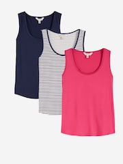 Love & Roses X3 Bright Pink, Navy Blue and Stripe Satin Trim Scoop Neck Vest - Image 1 of 8