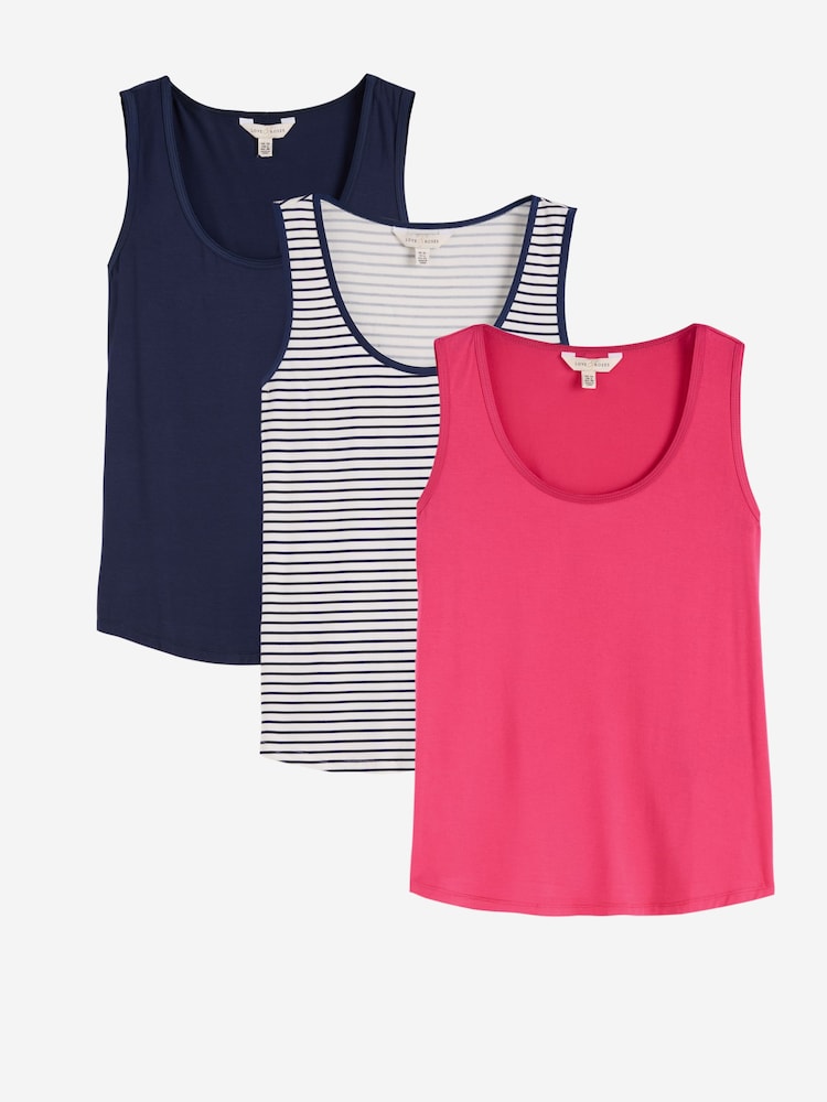 Love & Roses X3 Bright Pink, Navy Blue and Stripe Satin Trim Scoop Neck Vest - Image 1 of 8