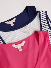 Love & Roses X3 Bright Pink, Navy Blue and Stripe Satin Trim Scoop Neck Vest - Image 2 of 8