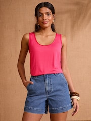 Love & Roses X3 Bright Pink, Navy Blue and Stripe Satin Trim Scoop Neck Vest - Image 5 of 8