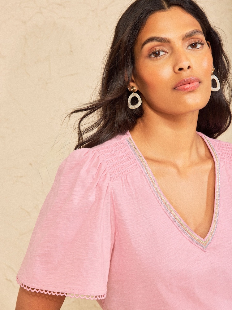 Love & Roses Blush Pink Embellished V-Neck Jersey T-Shirt - Image 2 of 4