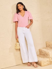 Love & Roses Blush Pink Embellished V-Neck Jersey T-Shirt - Image 3 of 4