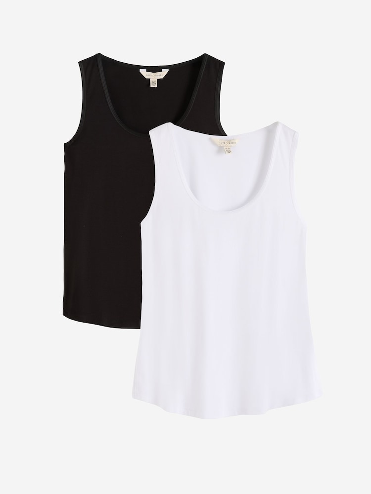 Love & Roses Black and White X2 Satin Trim Scoop Neck Vest Multipack - Image 1 of 7