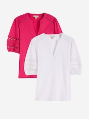 Love & Roses X2 Pink And Ivory Heart Lace Insert Notch Neck T-Shirt - Image 1 of 7