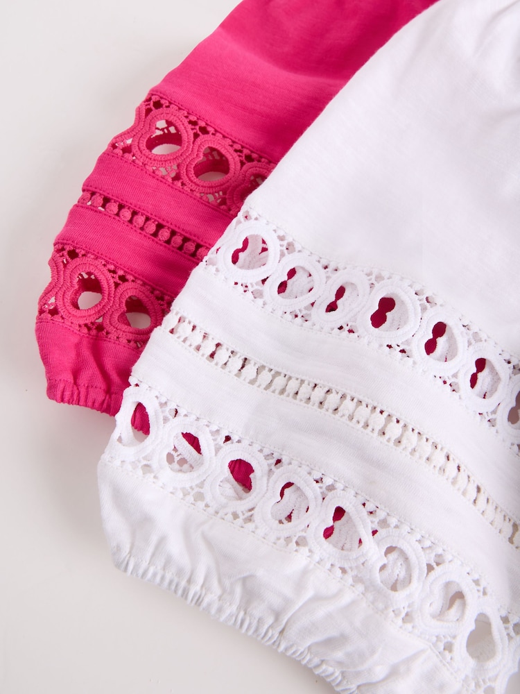 Love & Roses X2 Pink And Ivory Heart Lace Insert Notch Neck T-Shirt - Image 7 of 7