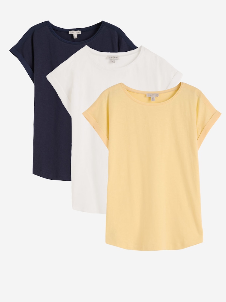 X3 White Navy And Yellow - Love & Roses 圓領 T 裇 - 圖片 1/8