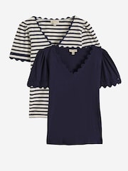 Love & Roses X2 Navy Blue and Stripe T-Shirt - Image 1 of 7