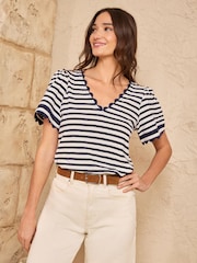 Love & Roses X2 Navy Blue and Stripe T-Shirt - Image 3 of 7