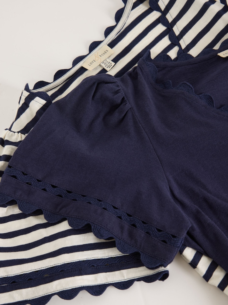 Love & Roses X2 Navy Blue and Stripe T-Shirt - Image 7 of 7