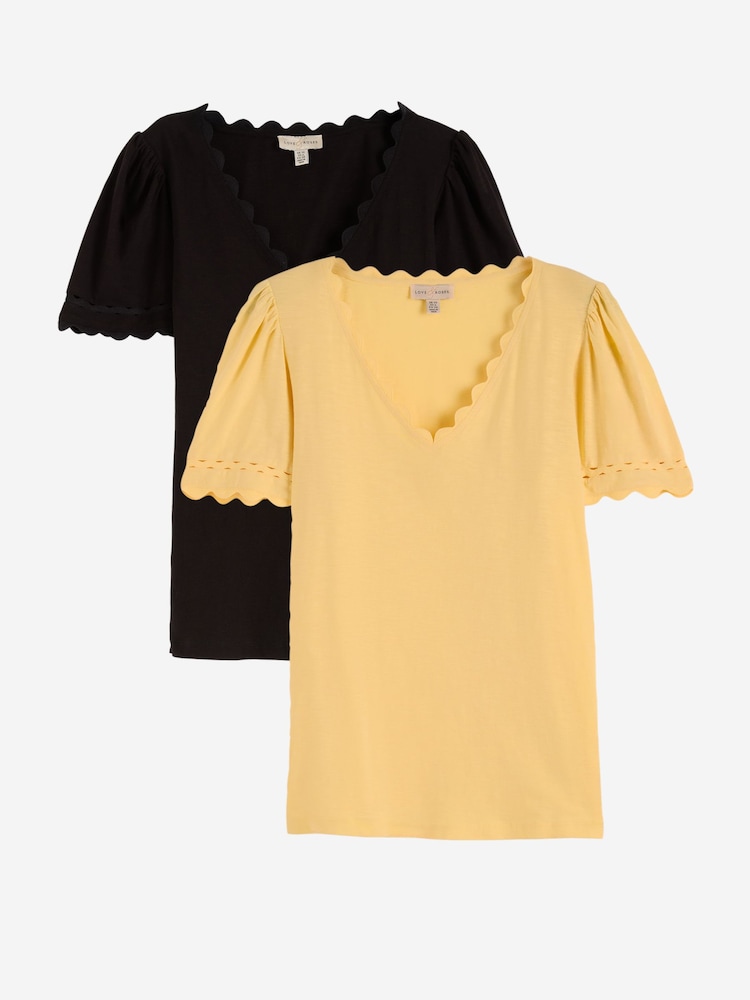 Love & Roses X2 Navy And Yellow T-Shirts 2 Pack - Image 1 of 7