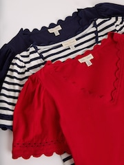 Love & Roses X3 Red Navy and Stripe Scallop V-Neck T-Shirt - Image 2 of 8