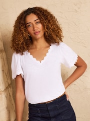 Love & Roses X3 Purple Aqua And Ivory Scallop V-Neck T-Shirts 3 Pack - Image 3 of 8