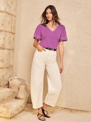 Love & Roses X3 Purple Aqua And Ivory Scallop V-Neck T-Shirts 3 Pack - Image 5 of 8