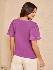 Love & Roses X3 Purple Aqua And Ivory Scallop V-Neck T-Shirts 3 Pack - Image 7 of 8