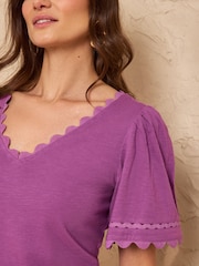 Love & Roses X3 Purple Aqua And Ivory Scallop V-Neck T-Shirts 3 Pack - Image 8 of 8