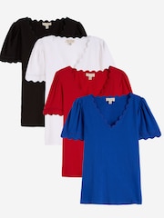 Love & Roses X4 Navy Red Ivory And Colbalt Blue Scallop V-Neck T-Shirt - Image 1 of 8