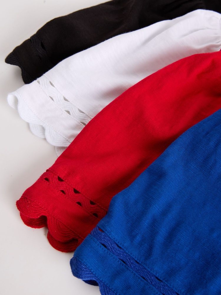 Love & Roses X4 Navy Red Ivory And Colbalt Blue Scallop V-Neck T-Shirt - Image 8 of 8