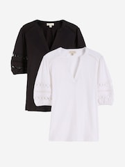 Love & Roses X2 Black and White Heart Lace Insert Notch Neck T-Shirt - Image 1 of 7