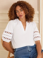 Love & Roses X2 Black and White Heart Lace Insert Notch Neck T-Shirt - Image 3 of 7